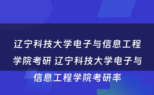 辽宁科技大学电子与信息工程学院考研 辽宁科技大学电子与信息工程学院考研率