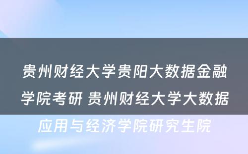 贵州财经大学贵阳大数据金融学院考研 贵州财经大学大数据应用与经济学院研究生院