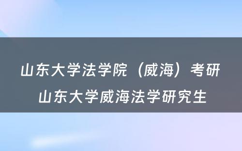 山东大学法学院（威海）考研 山东大学威海法学研究生