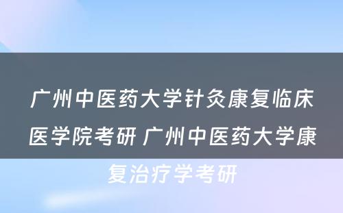 广州中医药大学针灸康复临床医学院考研 广州中医药大学康复治疗学考研