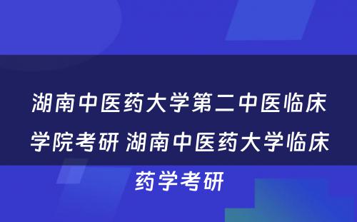 湖南中医药大学第二中医临床学院考研 湖南中医药大学临床药学考研