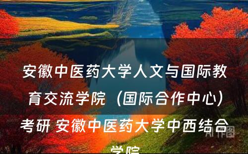 安徽中医药大学人文与国际教育交流学院（国际合作中心）考研 安徽中医药大学中西结合学院