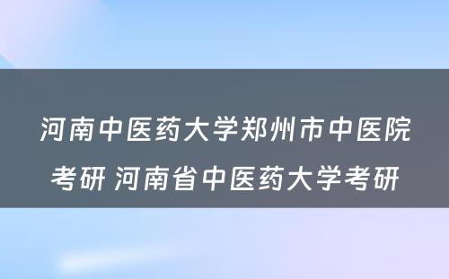 河南中医药大学郑州市中医院考研 河南省中医药大学考研