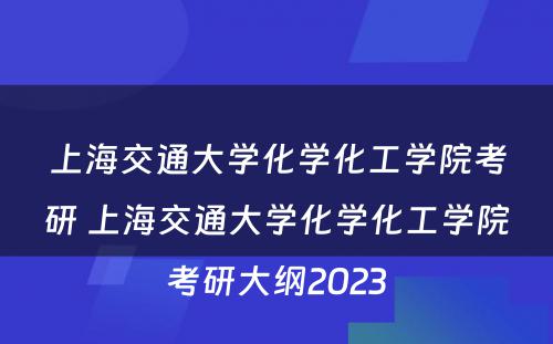 上海交通大学化学化工学院考研 上海交通大学化学化工学院考研大纲2023