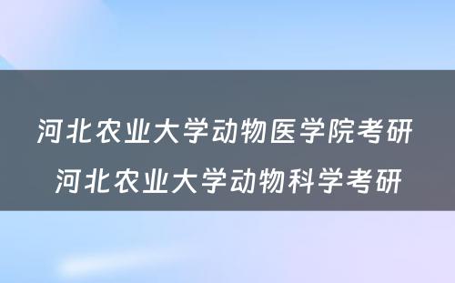 河北农业大学动物医学院考研 河北农业大学动物科学考研