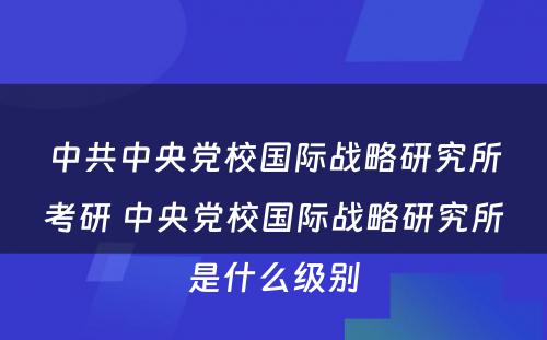 中共中央党校国际战略研究所考研 中央党校国际战略研究所是什么级别