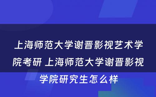 上海师范大学谢晋影视艺术学院考研 上海师范大学谢晋影视学院研究生怎么样