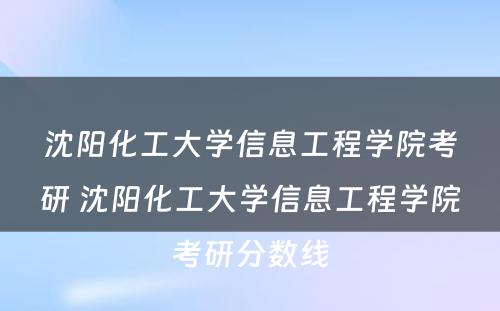 沈阳化工大学信息工程学院考研 沈阳化工大学信息工程学院考研分数线