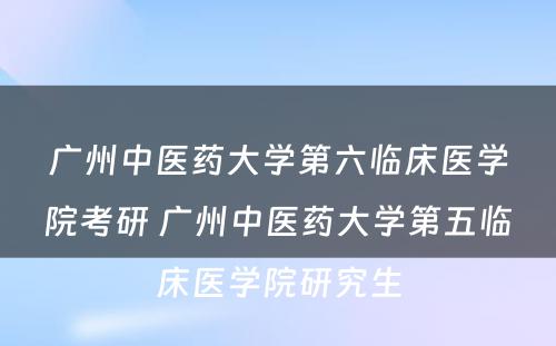 广州中医药大学第六临床医学院考研 广州中医药大学第五临床医学院研究生