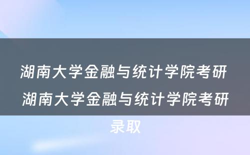 湖南大学金融与统计学院考研 湖南大学金融与统计学院考研录取