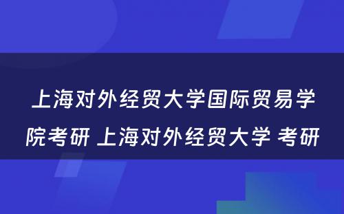 上海对外经贸大学国际贸易学院考研 上海对外经贸大学 考研