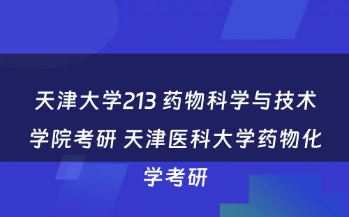 天津大学213 药物科学与技术学院考研 天津医科大学药物化学考研