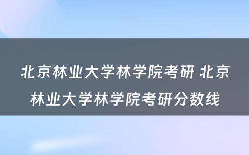 北京林业大学林学院考研 北京林业大学林学院考研分数线