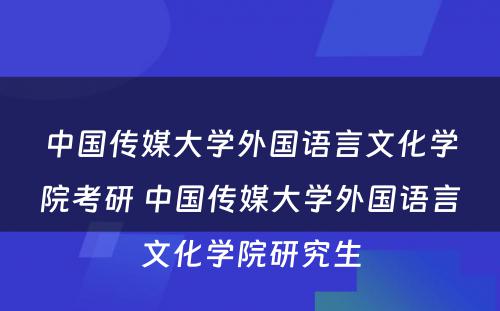 中国传媒大学外国语言文化学院考研 中国传媒大学外国语言文化学院研究生