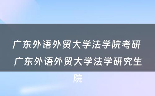 广东外语外贸大学法学院考研 广东外语外贸大学法学研究生院