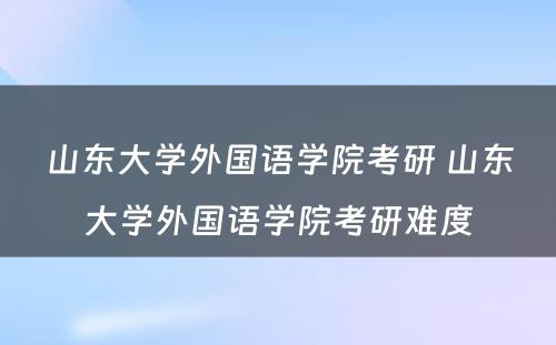 山东大学外国语学院考研 山东大学外国语学院考研难度