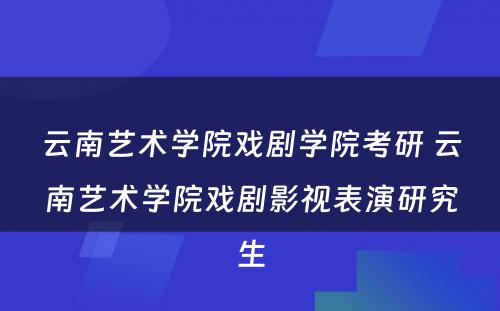 云南艺术学院戏剧学院考研 云南艺术学院戏剧影视表演研究生