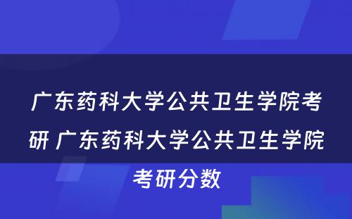 广东药科大学公共卫生学院考研 广东药科大学公共卫生学院考研分数