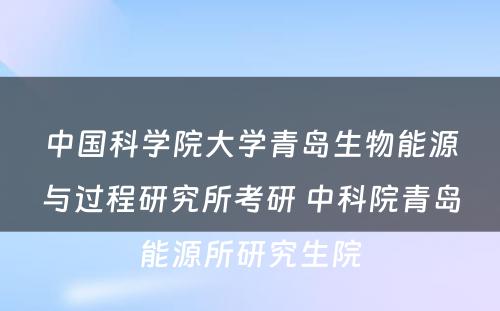 中国科学院大学青岛生物能源与过程研究所考研 中科院青岛能源所研究生院