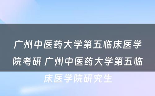 广州中医药大学第五临床医学院考研 广州中医药大学第五临床医学院研究生