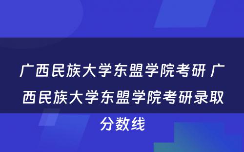 广西民族大学东盟学院考研 广西民族大学东盟学院考研录取分数线