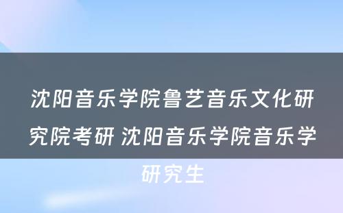 沈阳音乐学院鲁艺音乐文化研究院考研 沈阳音乐学院音乐学研究生