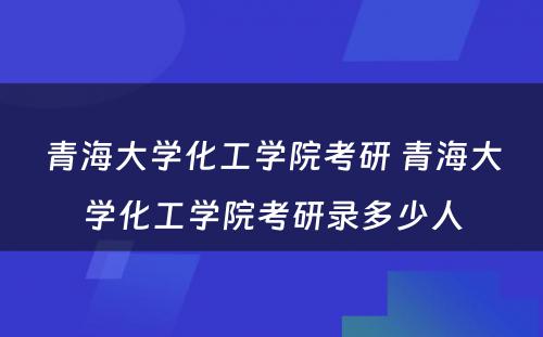 青海大学化工学院考研 青海大学化工学院考研录多少人