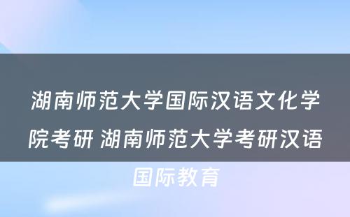 湖南师范大学国际汉语文化学院考研 湖南师范大学考研汉语国际教育