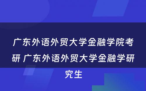 广东外语外贸大学金融学院考研 广东外语外贸大学金融学研究生