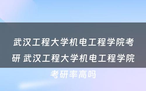 武汉工程大学机电工程学院考研 武汉工程大学机电工程学院考研率高吗