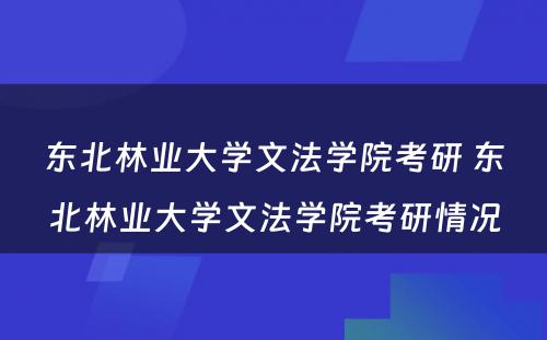 东北林业大学文法学院考研 东北林业大学文法学院考研情况