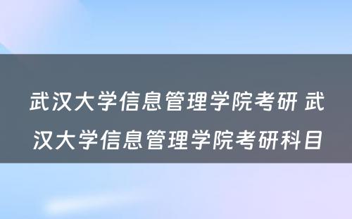 武汉大学信息管理学院考研 武汉大学信息管理学院考研科目