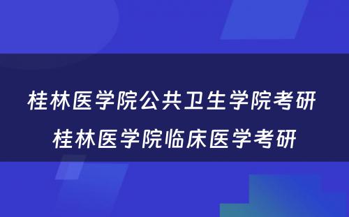 桂林医学院公共卫生学院考研 桂林医学院临床医学考研