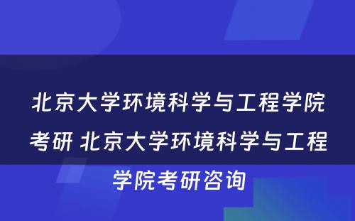 北京大学环境科学与工程学院考研 北京大学环境科学与工程学院考研咨询