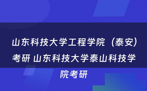 山东科技大学工程学院（泰安）考研 山东科技大学泰山科技学院考研