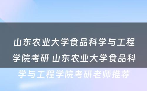 山东农业大学食品科学与工程学院考研 山东农业大学食品科学与工程学院考研老师推荐