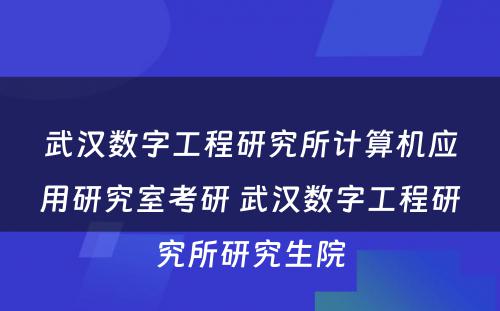 武汉数字工程研究所计算机应用研究室考研 武汉数字工程研究所研究生院