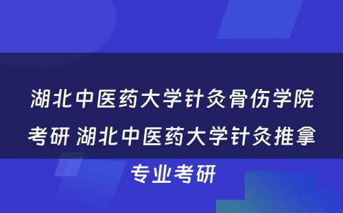 湖北中医药大学针灸骨伤学院考研 湖北中医药大学针灸推拿专业考研