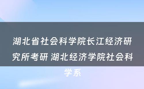 湖北省社会科学院长江经济研究所考研 湖北经济学院社会科学系