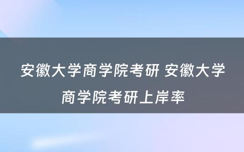 安徽大学商学院考研 安徽大学商学院考研上岸率