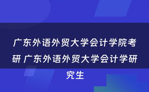 广东外语外贸大学会计学院考研 广东外语外贸大学会计学研究生