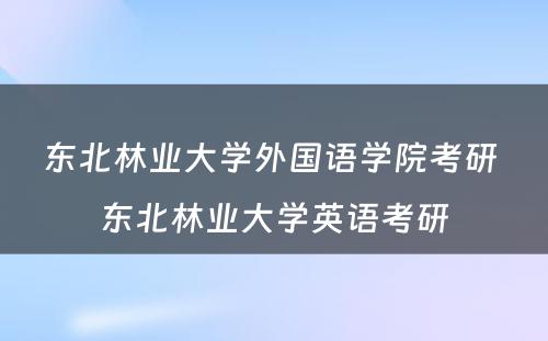 东北林业大学外国语学院考研 东北林业大学英语考研