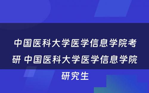 中国医科大学医学信息学院考研 中国医科大学医学信息学院研究生