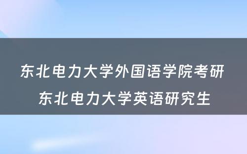 东北电力大学外国语学院考研 东北电力大学英语研究生