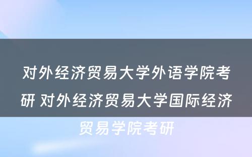 对外经济贸易大学外语学院考研 对外经济贸易大学国际经济贸易学院考研