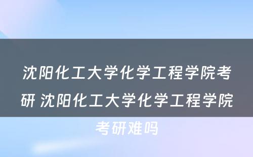 沈阳化工大学化学工程学院考研 沈阳化工大学化学工程学院考研难吗