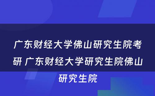 广东财经大学佛山研究生院考研 广东财经大学研究生院佛山研究生院