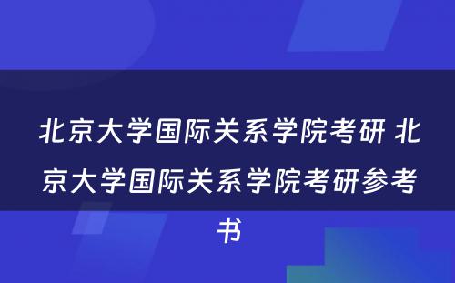 北京大学国际关系学院考研 北京大学国际关系学院考研参考书