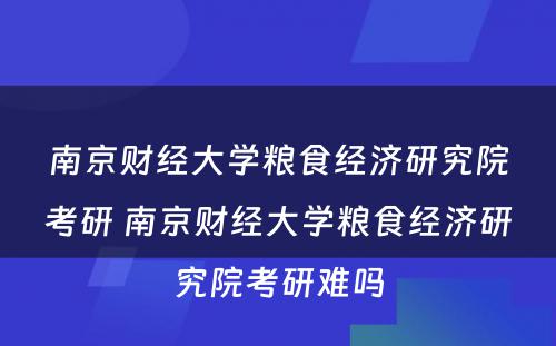 南京财经大学粮食经济研究院考研 南京财经大学粮食经济研究院考研难吗