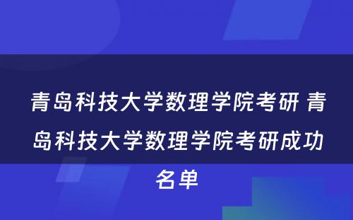 青岛科技大学数理学院考研 青岛科技大学数理学院考研成功名单